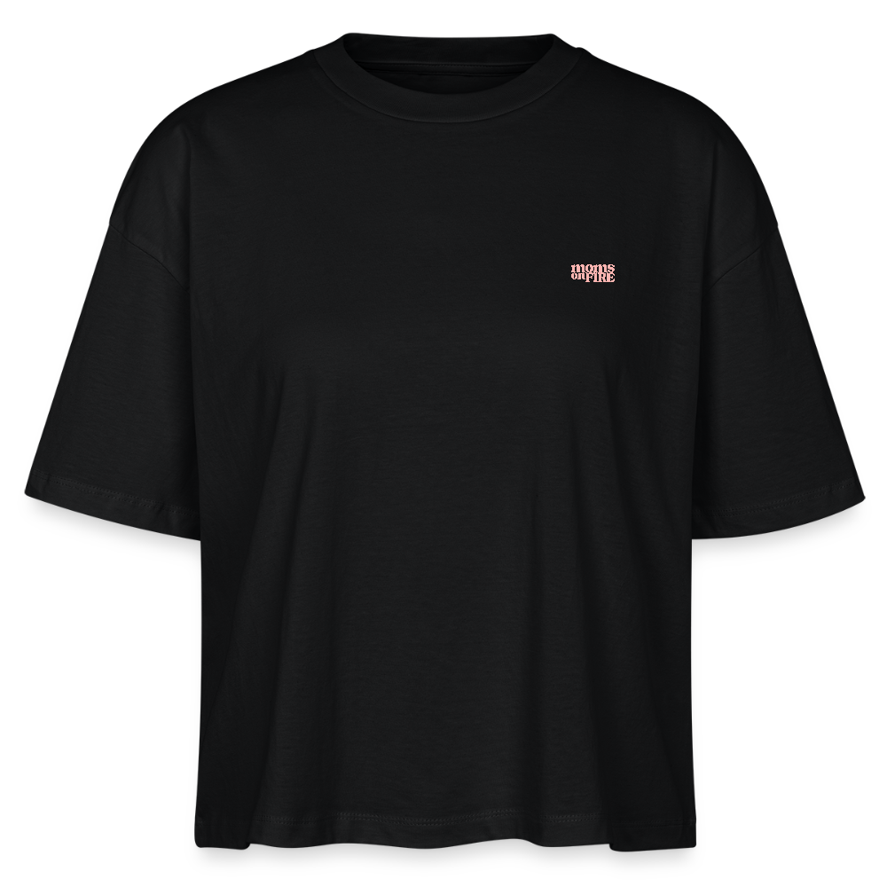 Organic Boxy T-Shirt „Momrage against Patriarchy“ - Schwarz