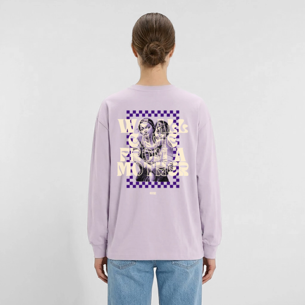 Oversized Langarmshirt „We all came from a mother“ - verblasstes Lila