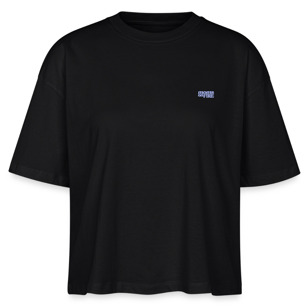 Organic Boxy T-Shirt „Momrage against Patriarchy“ - Schwarz