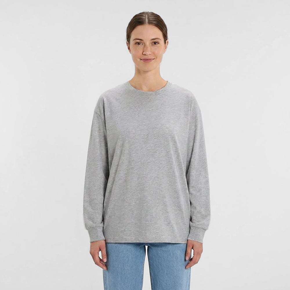 Oversized Langarmshirt „We all came from a mother“ - Grau meliert