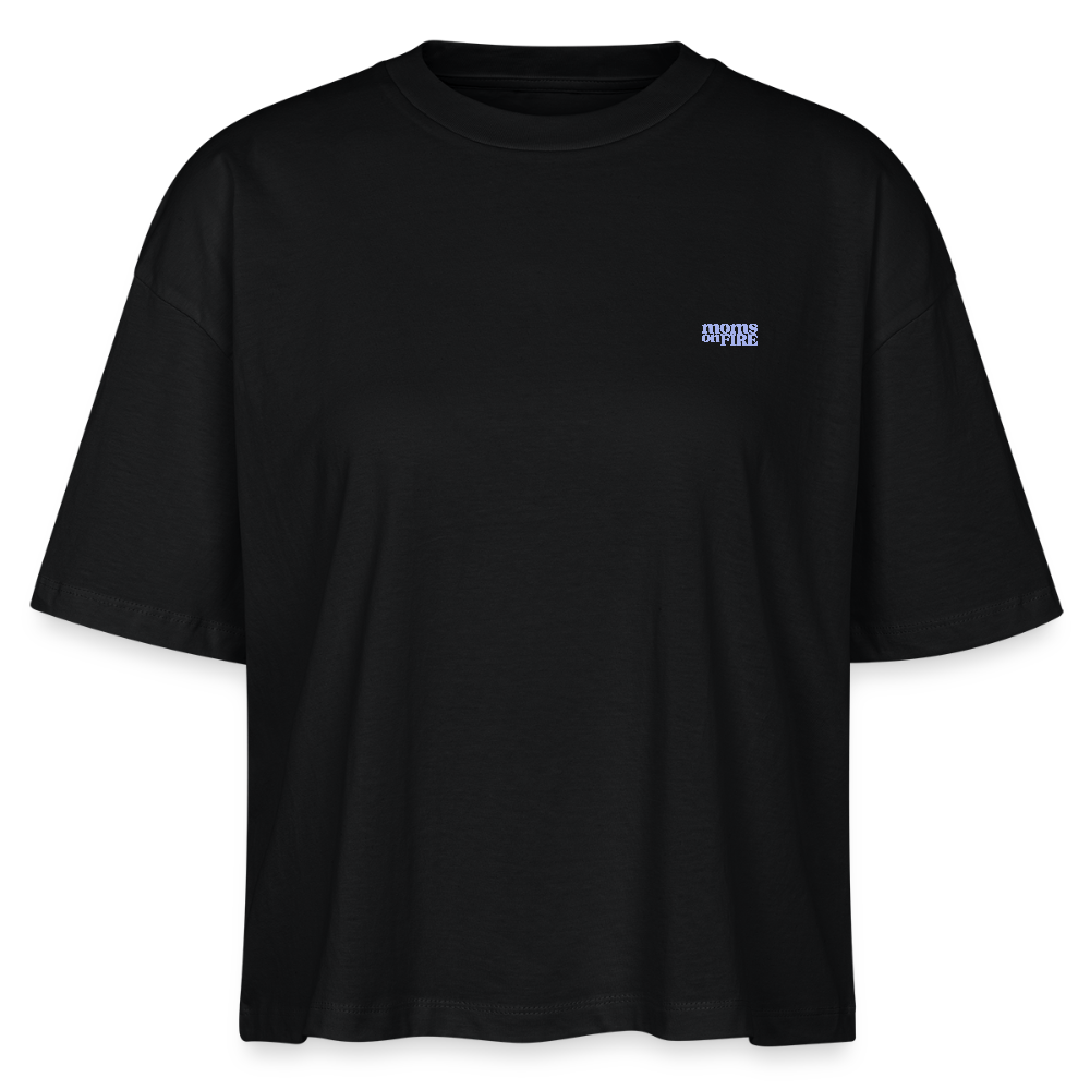 Organic Boxy T-Shirt „Momrage against Patriarchy“ - Schwarz