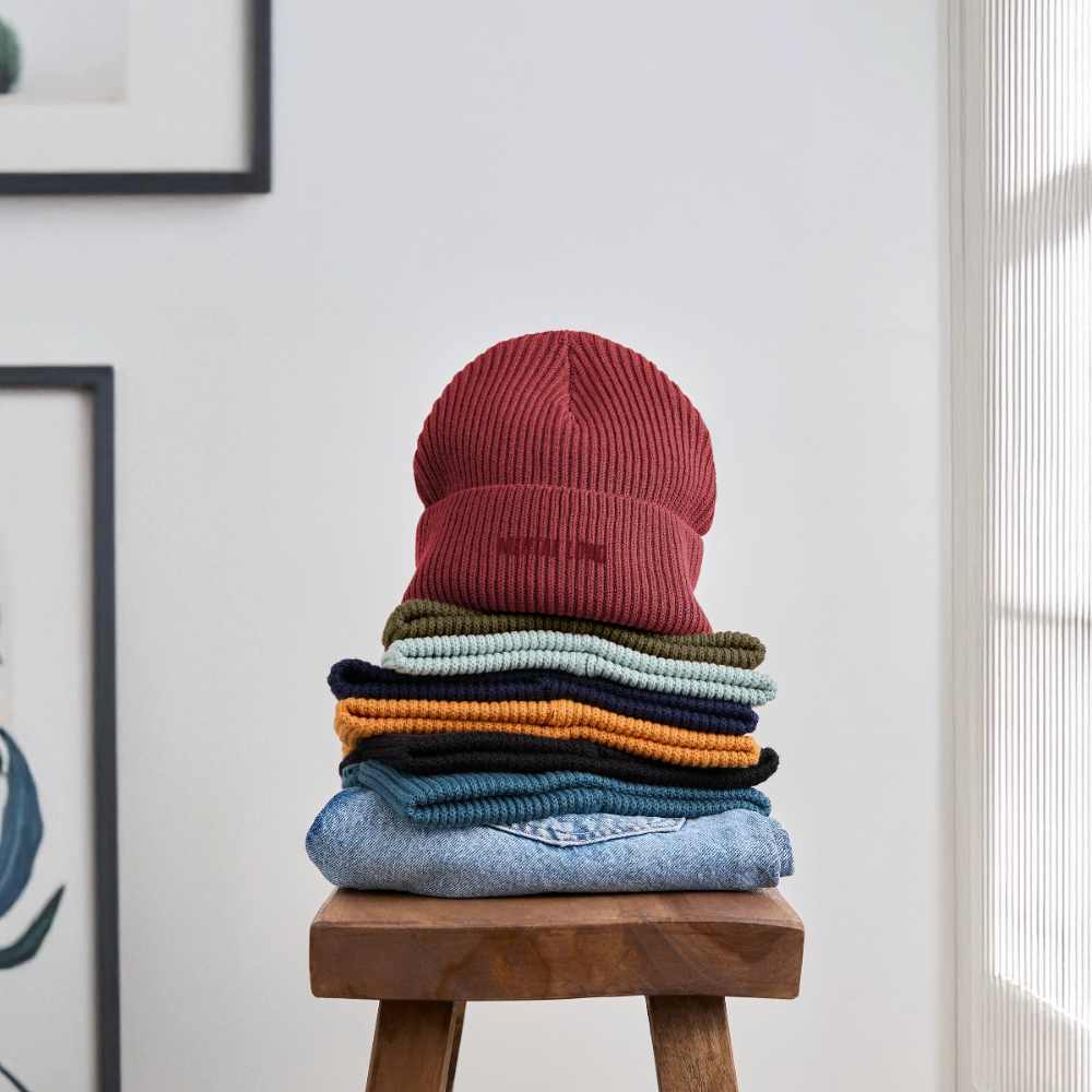 Organic Fisherman Beanie „Mental Load“ unisex - Erdrot