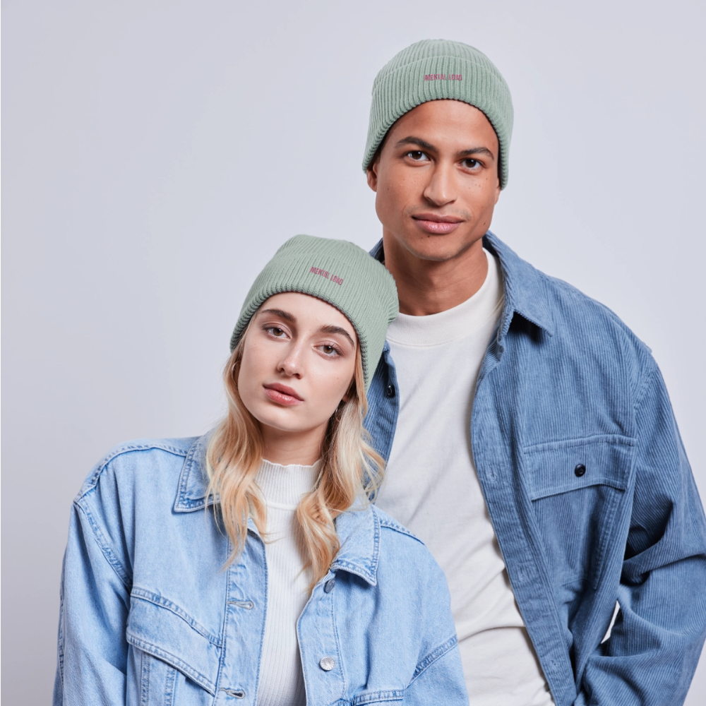 Organic Fisherman Beanie „Mental Load“ unisex - Helles Graugrün