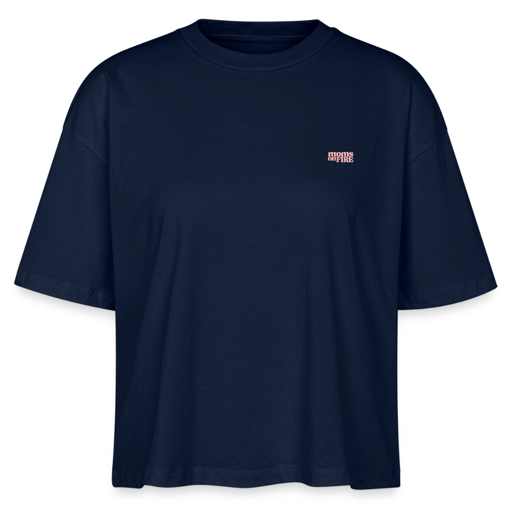 Organic Boxy T-Shirt „Momrage against Patriarchy“ - Navy