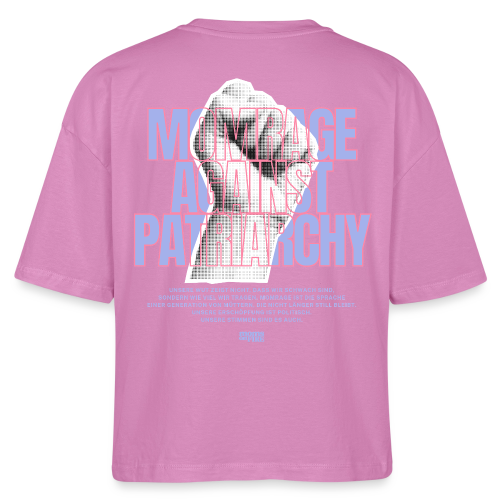 Organic Boxy T-Shirt „Momrage against Patriarchy“ - Pink