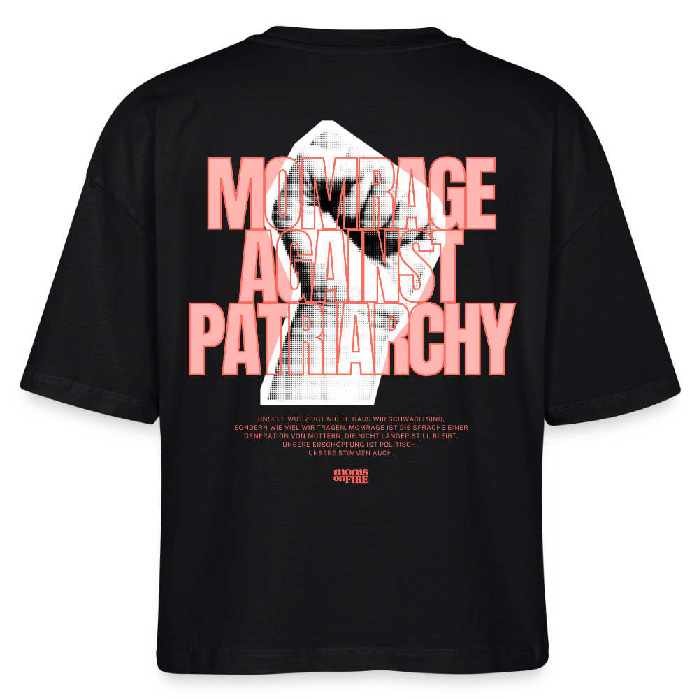 Organic Boxy T-Shirt „Momrage against Patriarchy“ - Schwarz