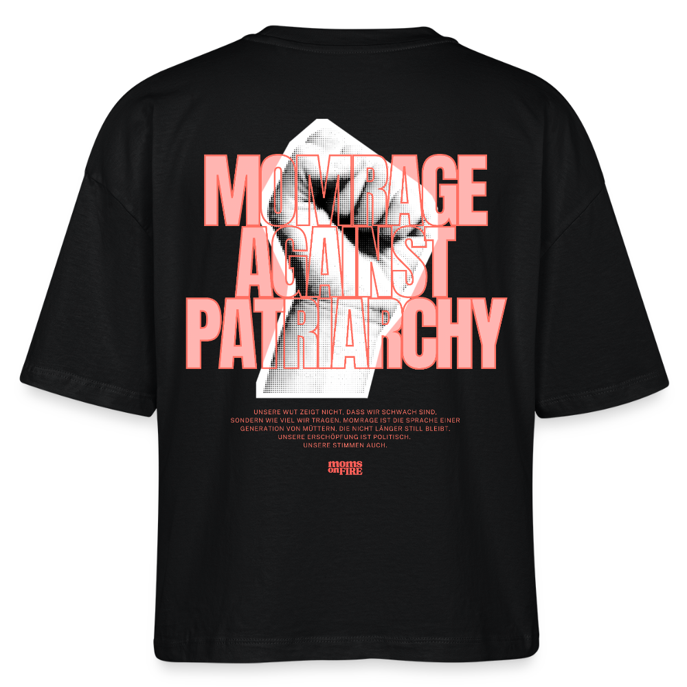 Organic Boxy T-Shirt „Momrage against Patriarchy“ - Schwarz