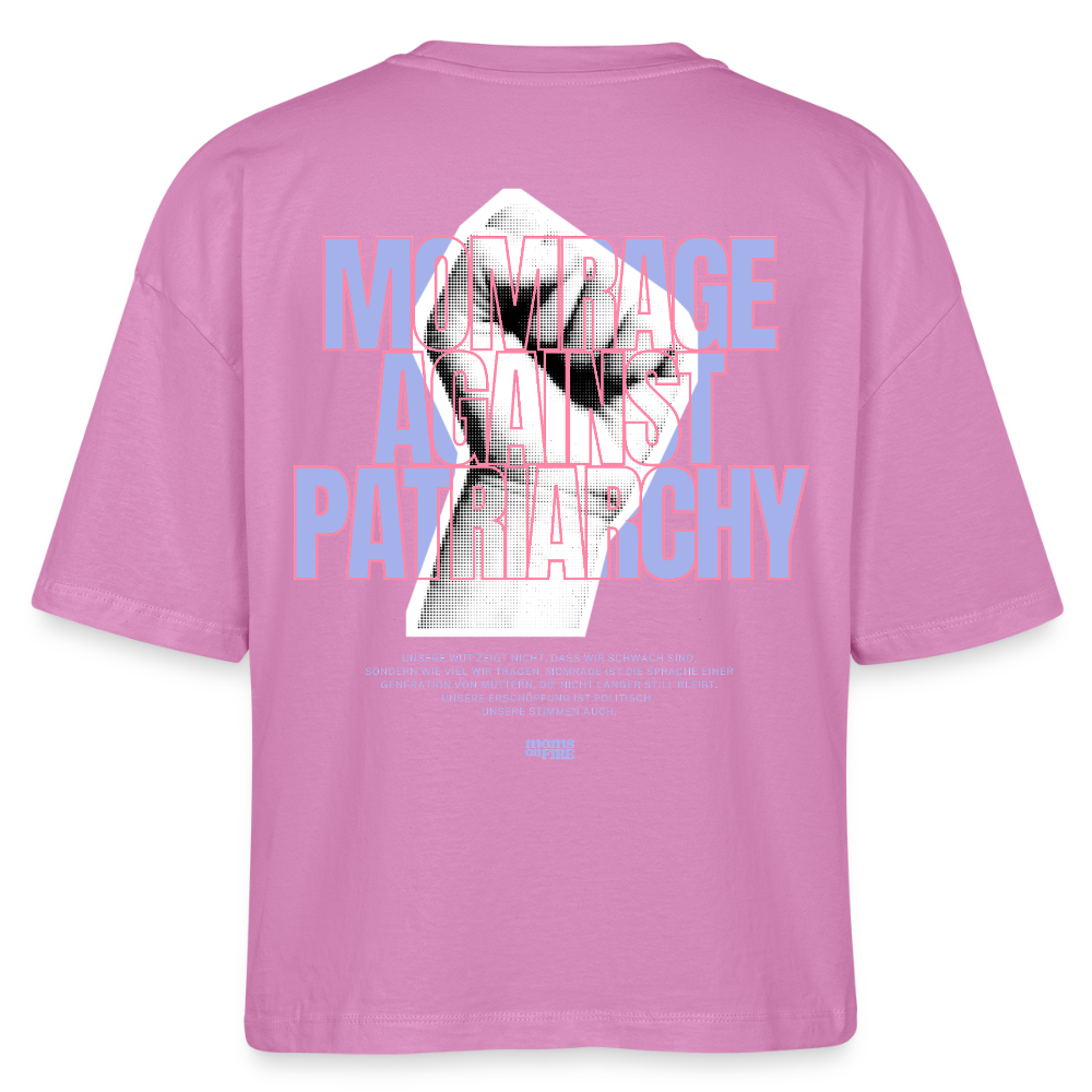 Organic Boxy T-Shirt „Momrage against Patriarchy“ - Pink