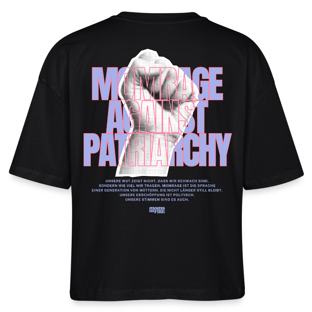 Organic Boxy T-Shirt „Momrage against Patriarchy“ - Schwarz