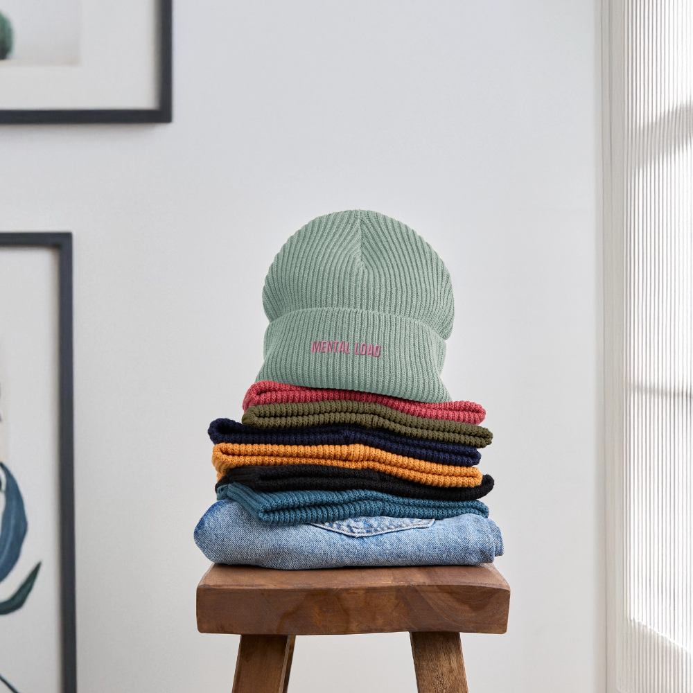 Organic Fisherman Beanie „Mental Load“ unisex - Helles Graugrün