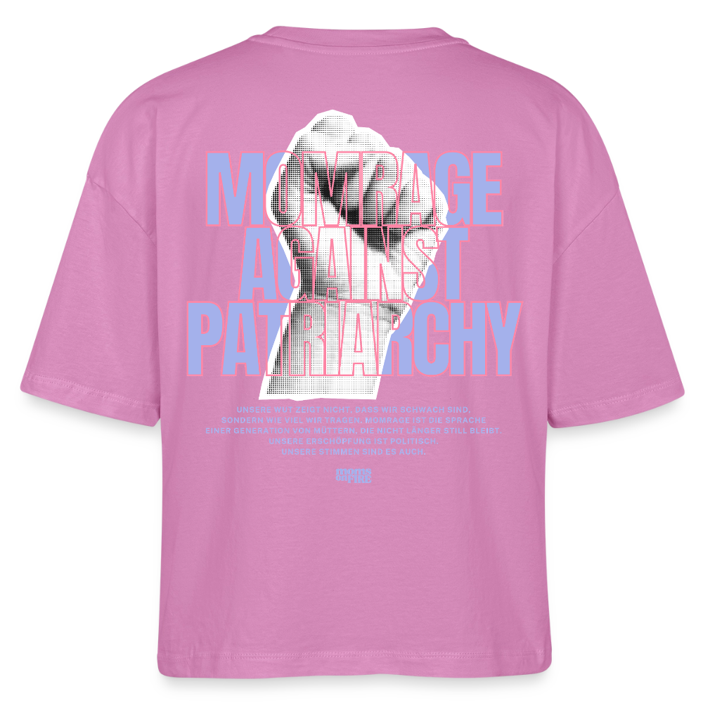Organic Boxy T-Shirt „Momrage against Patriarchy“ - Pink