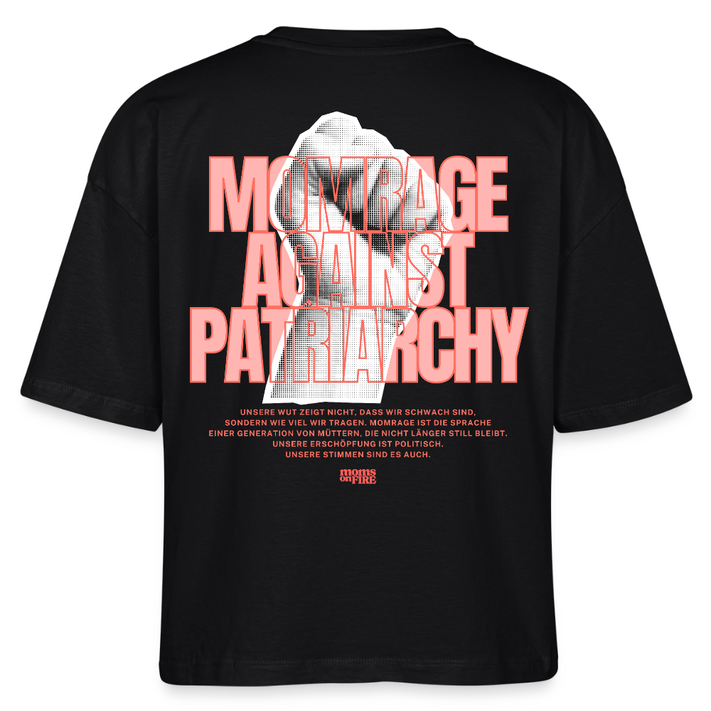 Organic Boxy T-Shirt „Momrage against Patriarchy“ - Schwarz