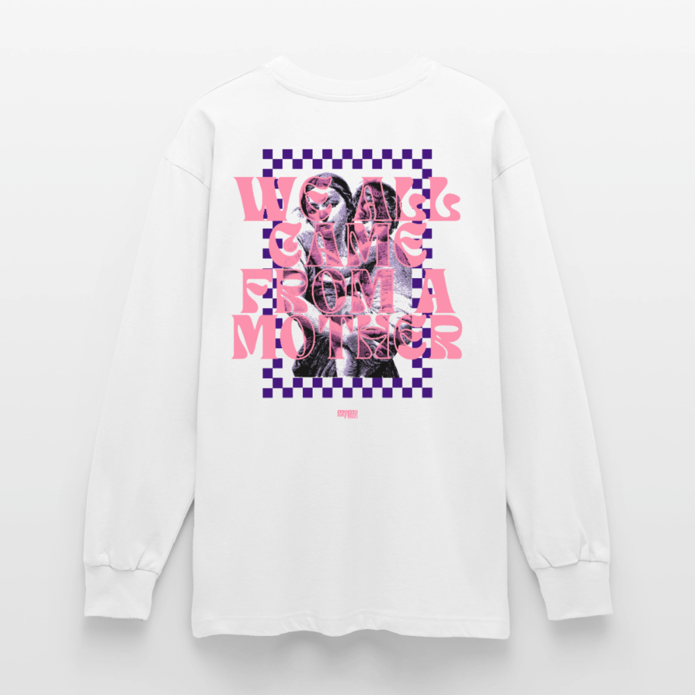 Oversized Langarmshirt „We all came from a mother“ - Weiß