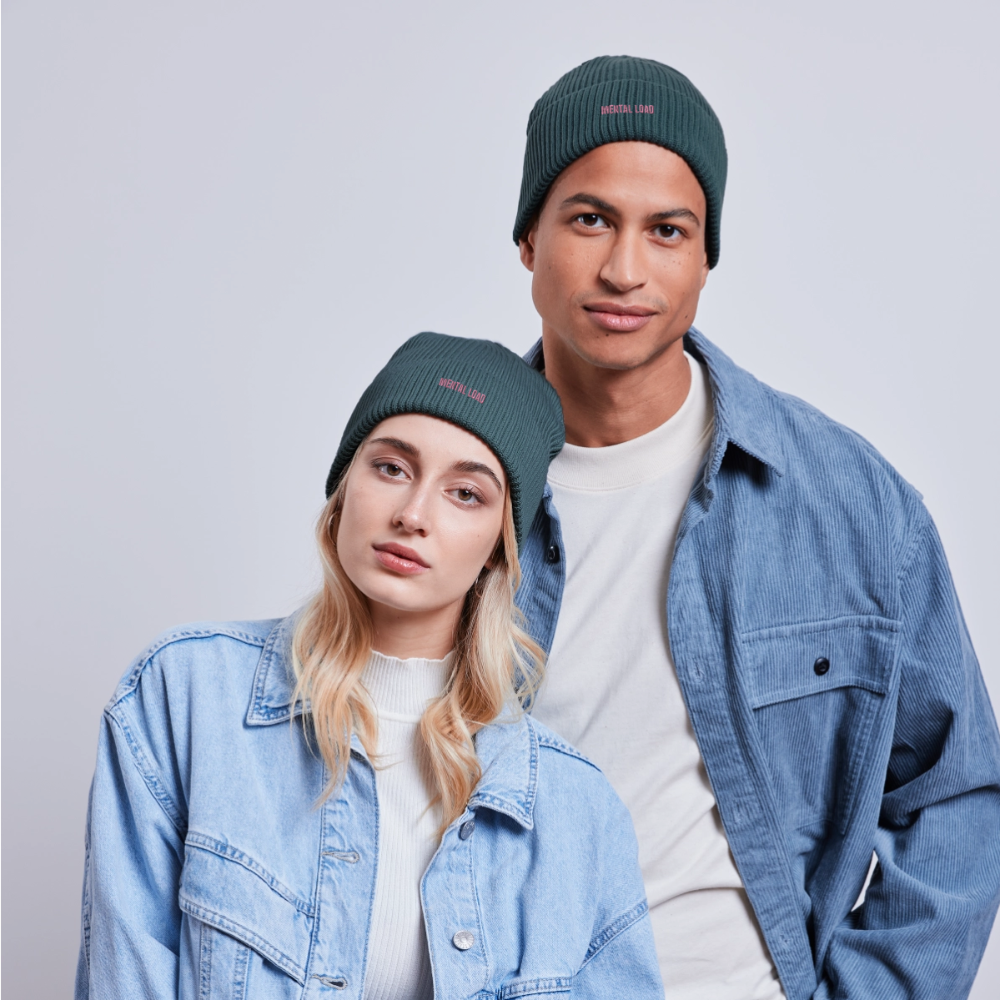 Organic Fisherman Beanie „Mental Load“ unisex - Dunkles Petrol