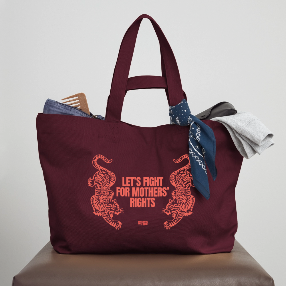 Recycled Shopping Bag „Let’s Fight for Mothers Rights“ - Burgunderrot