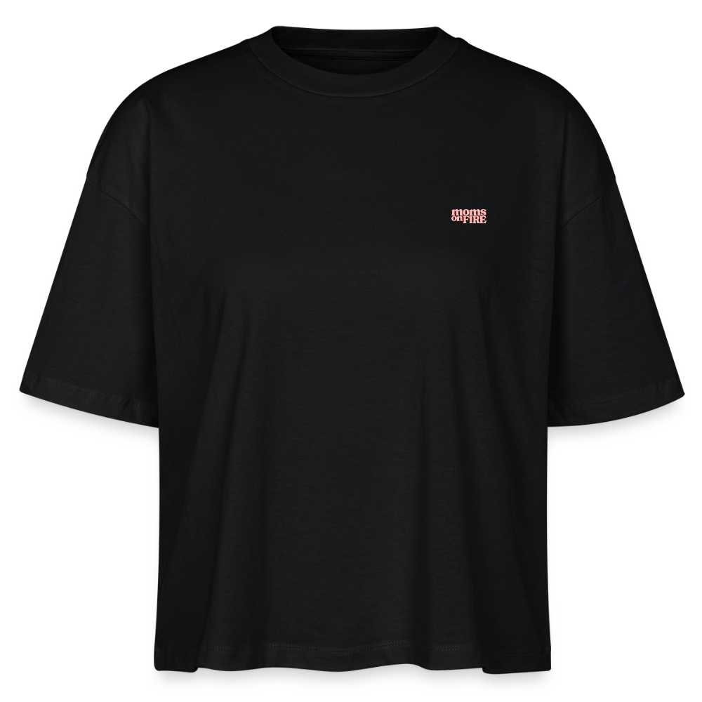 Organic Boxy T-Shirt „Momrage against Patriarchy“ - Schwarz