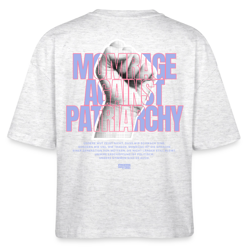 Organic Boxy T-Shirt „Momrage against Patriarchy“ - Weiß meliert