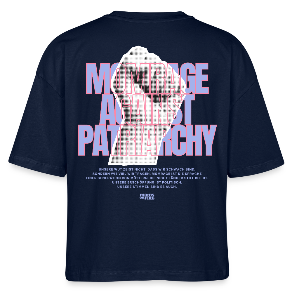 Organic Boxy T-Shirt „Momrage against Patriarchy“ - Navy