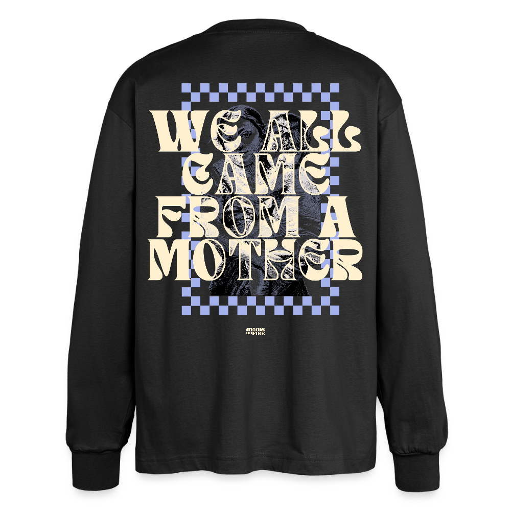 Oversized Langarmshirt „We all came from a mother“ - Schwarz