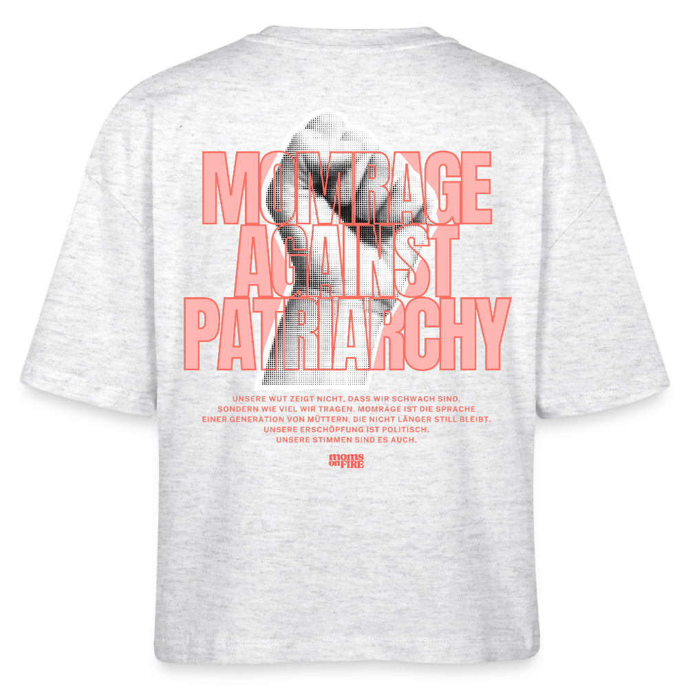 Organic Boxy T-Shirt „Momrage against Patriarchy“ - Weiß meliert