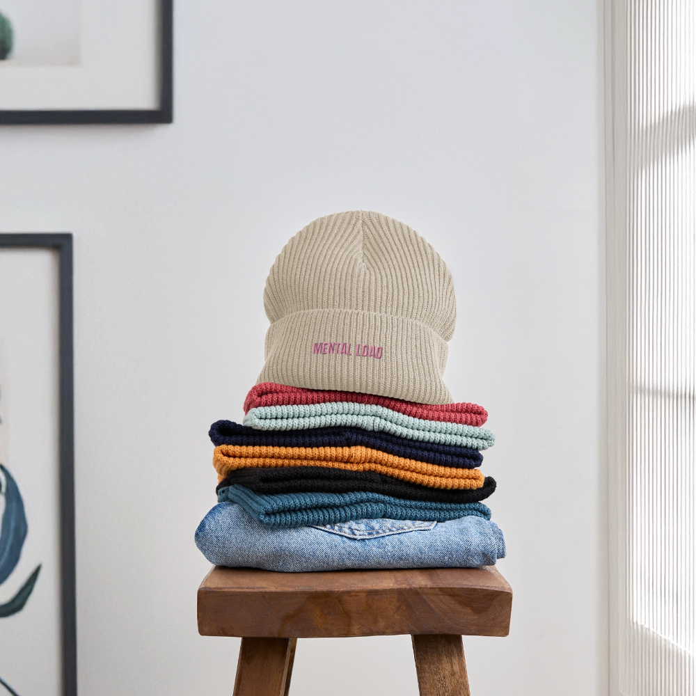 Organic Fisherman Beanie „Mental Load“ unisex - Sand meliert