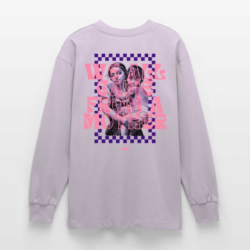 Oversized Langarmshirt „We all came from a mother“ - verblasstes Lila