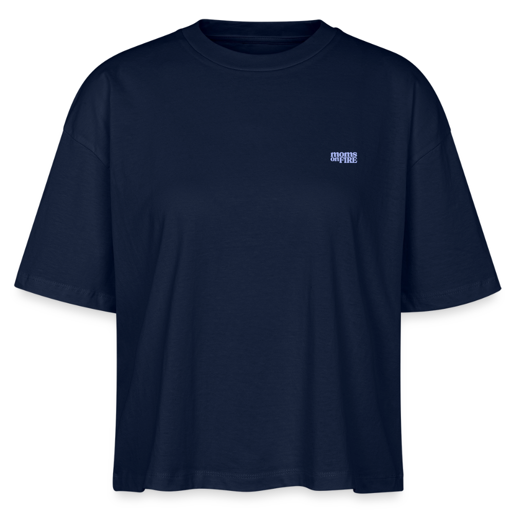 Organic Boxy T-Shirt „Momrage against Patriarchy“ - Navy