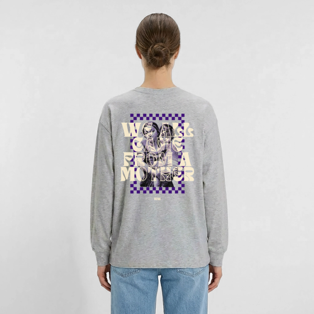 Oversized Langarmshirt „We all came from a mother“ - Grau meliert