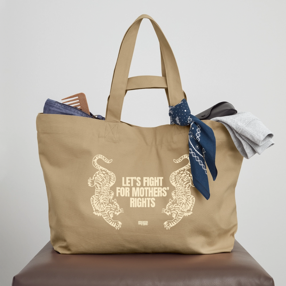 Recycled Shopping Bag „Let’s Fight for Mothers Rights“ - Karamell 