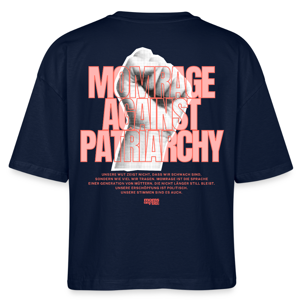 Organic Boxy T-Shirt „Momrage against Patriarchy“ - Navy