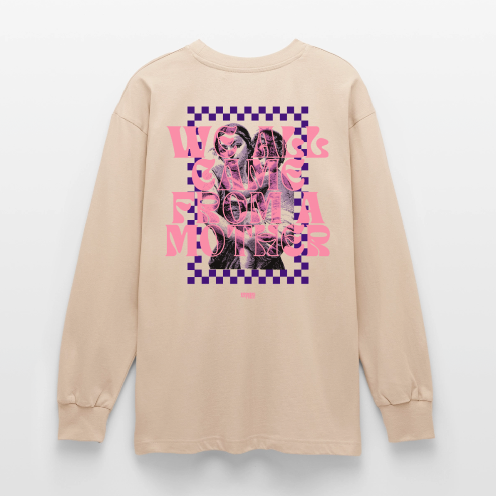 Oversized Langarmshirt „We all came from a mother“ - Sand